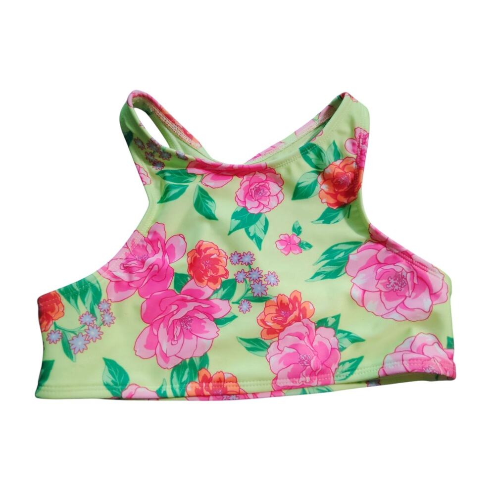 Art Class Girls Floral Neon‎ Green Swimsuit Top Size L (10/12)
